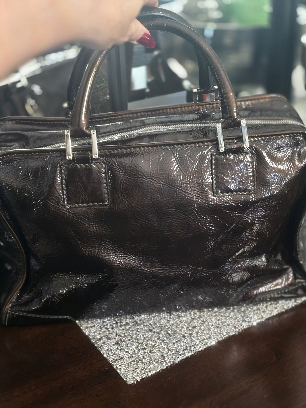 Loewe Patent Leather Top-Handle Satchel in Dark Brown - Picture 8 of 16
